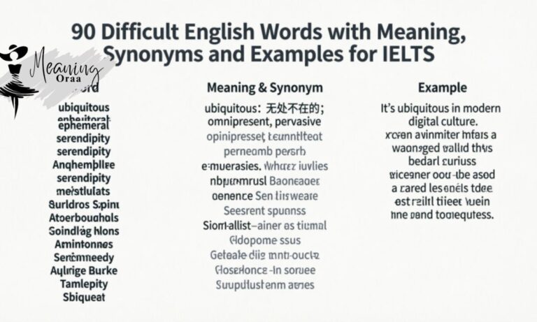 90 Difficult English Words with Meaning, Synonyms and Examples for IELTS