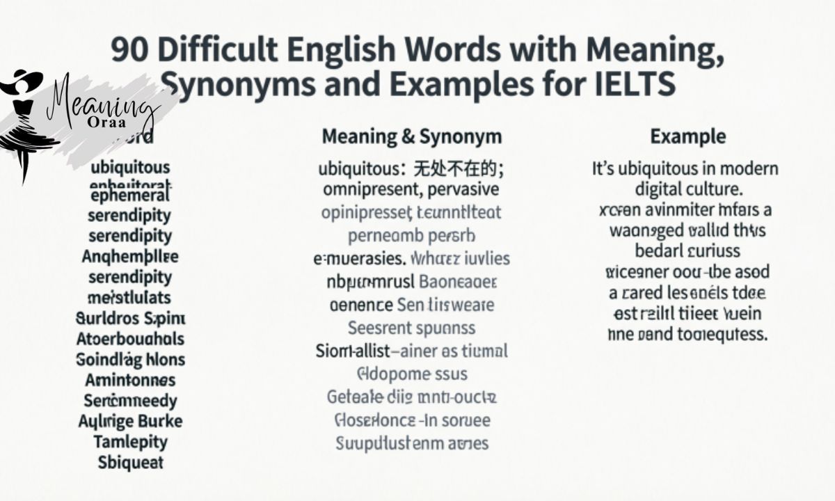 90 Difficult English Words with Meaning, Synonyms and Examples for IELTS