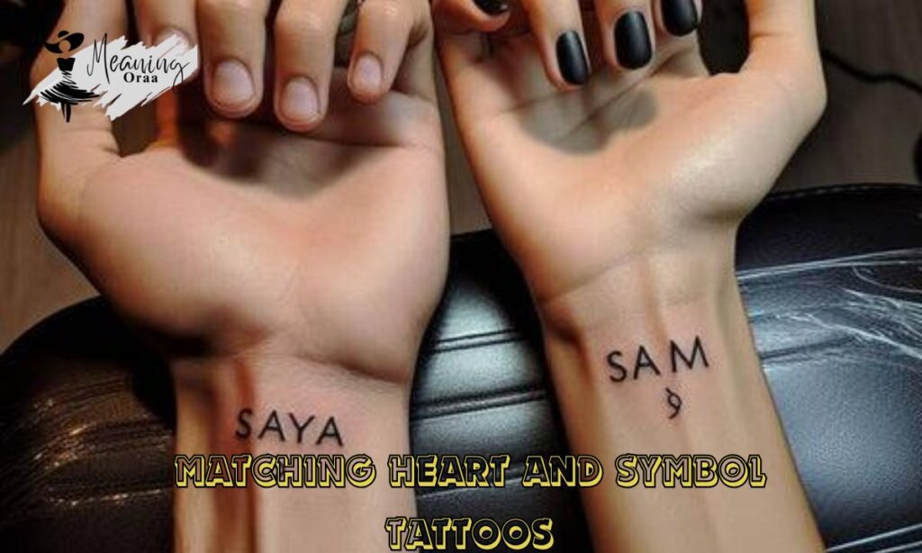 Matching Heart and Symbol Tattoos